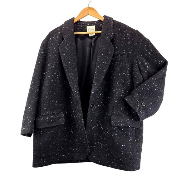 Vtg 80s Jessica Tierney Blazer 18W Black Wool Tweed Gray White Specks Career - Picture 1 of 16